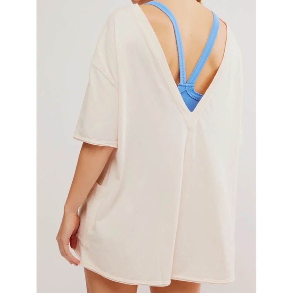 FP Movement Hot Shot Tee Romper Oversized Cotton Blend Cream Light Peach M
